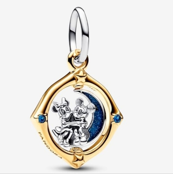 Disney Mickey Mouse & Minnie Mouse Two-tone Spinning Moon Dangle Charm - Picture 1 of 6